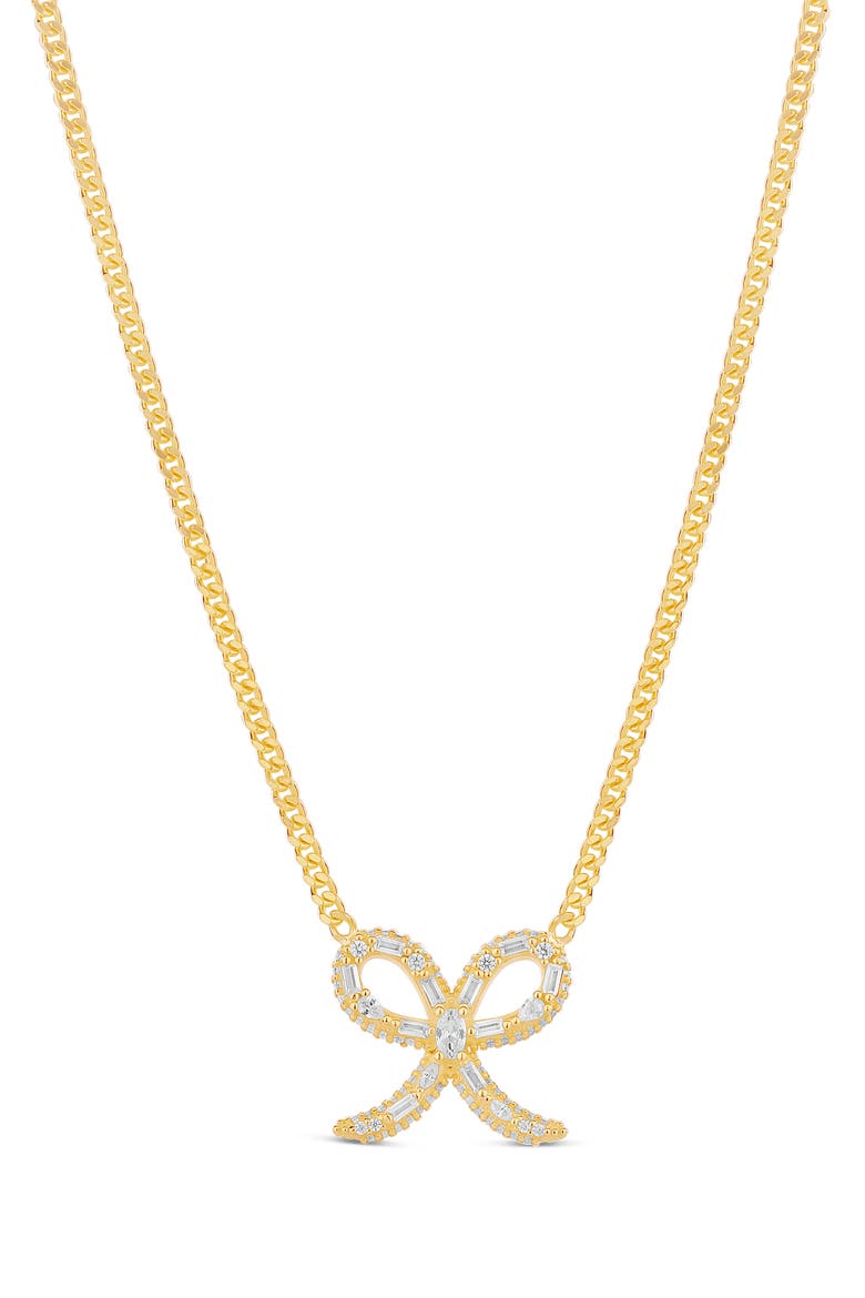Cubic Zirconia Ribbon Pendant Necklace, Main, color, GOLD