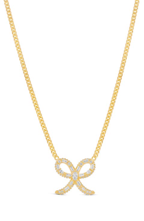 Cubic Zirconia Ribbon Pendant Necklace