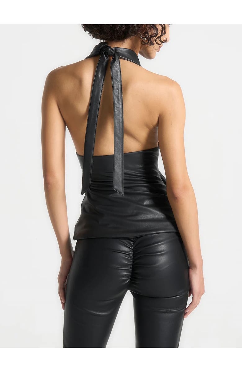 Manière De Voir Leather Draped Halterneck Top, Alternate, color, Black