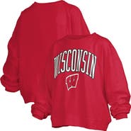 PRESSBOX Women's Pressbox Red Wisconsin Badgers Janise Arch Over Logo Waist Length Oversized Pullover Sweatshirt