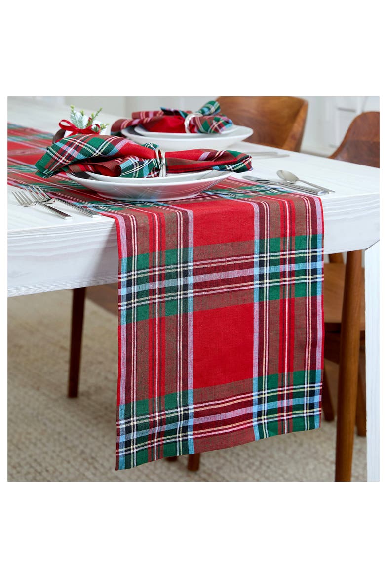 Linen Table Runner - Madras Holiday Plaid, Alternate, color, Red