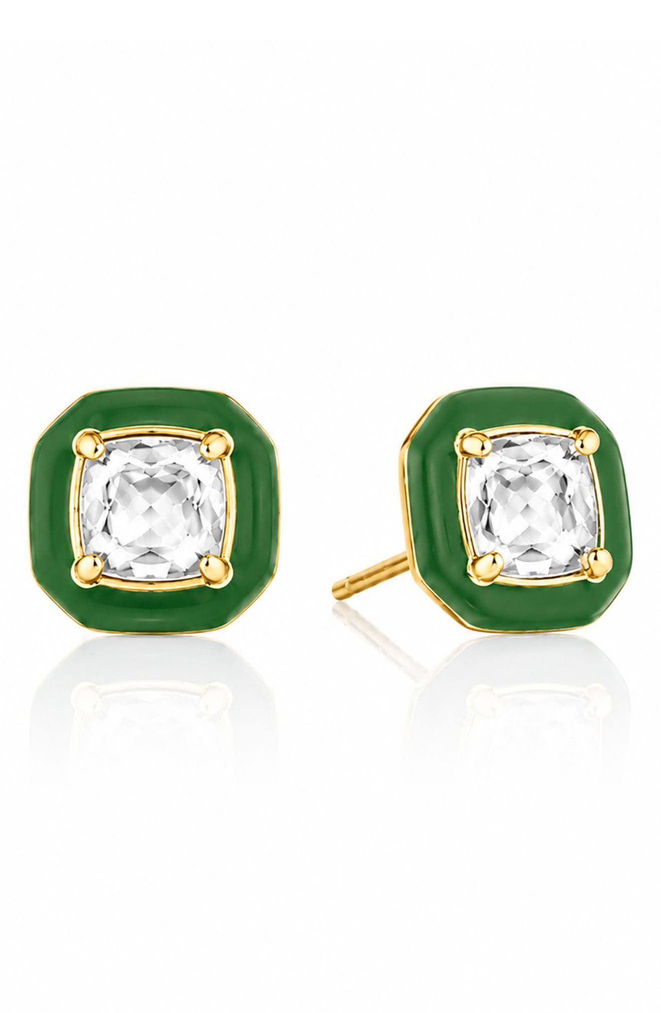 Theresa Cushion Cut White Topaz Enamel Stud Earrings