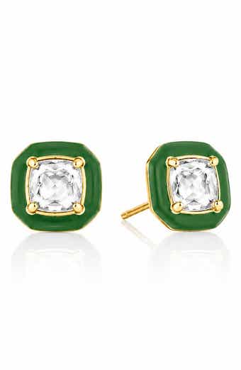 Theresa Cushion Cut White Topaz Enamel Stud Earrings