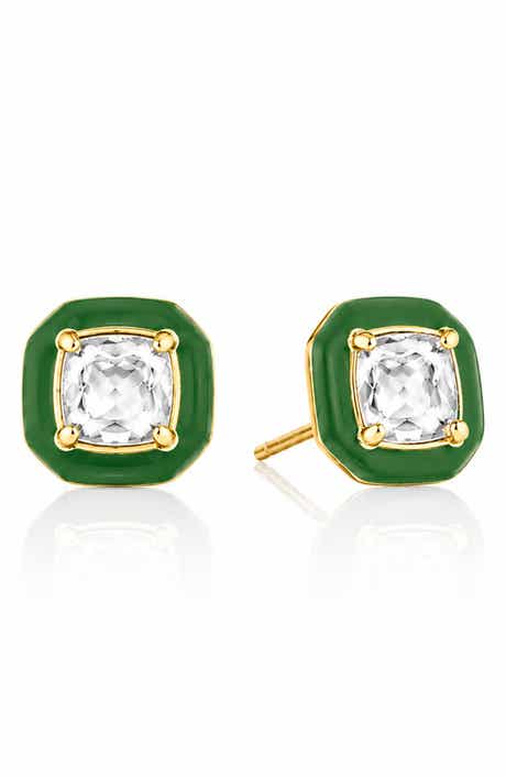 Theresa Cushion Cut White Topaz Enamel Stud Earrings