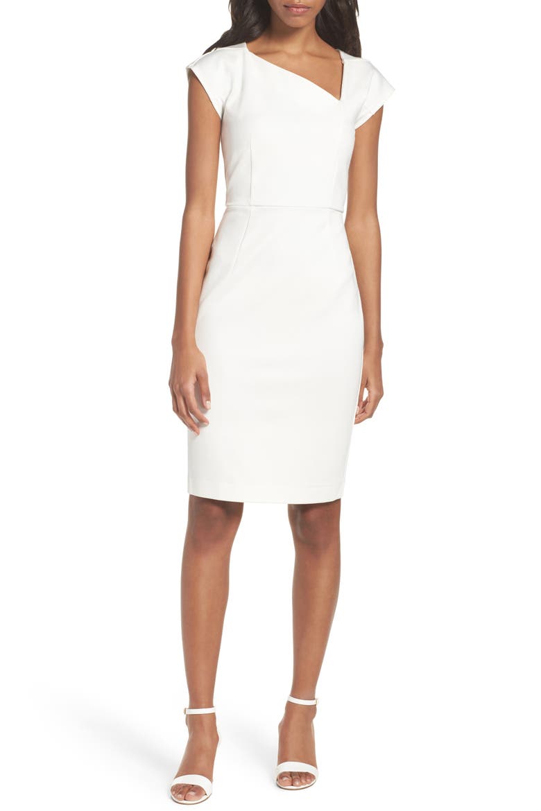 Lula Asymmetrical Neck Sheath Dress, Main, color, SUMMER WHITE