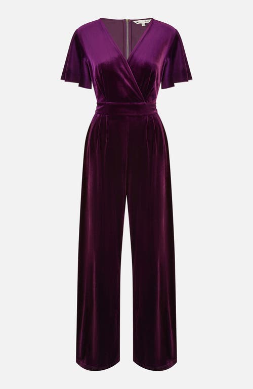 Yumi Angel Sleeve Velvet Jumpsuit In Purple