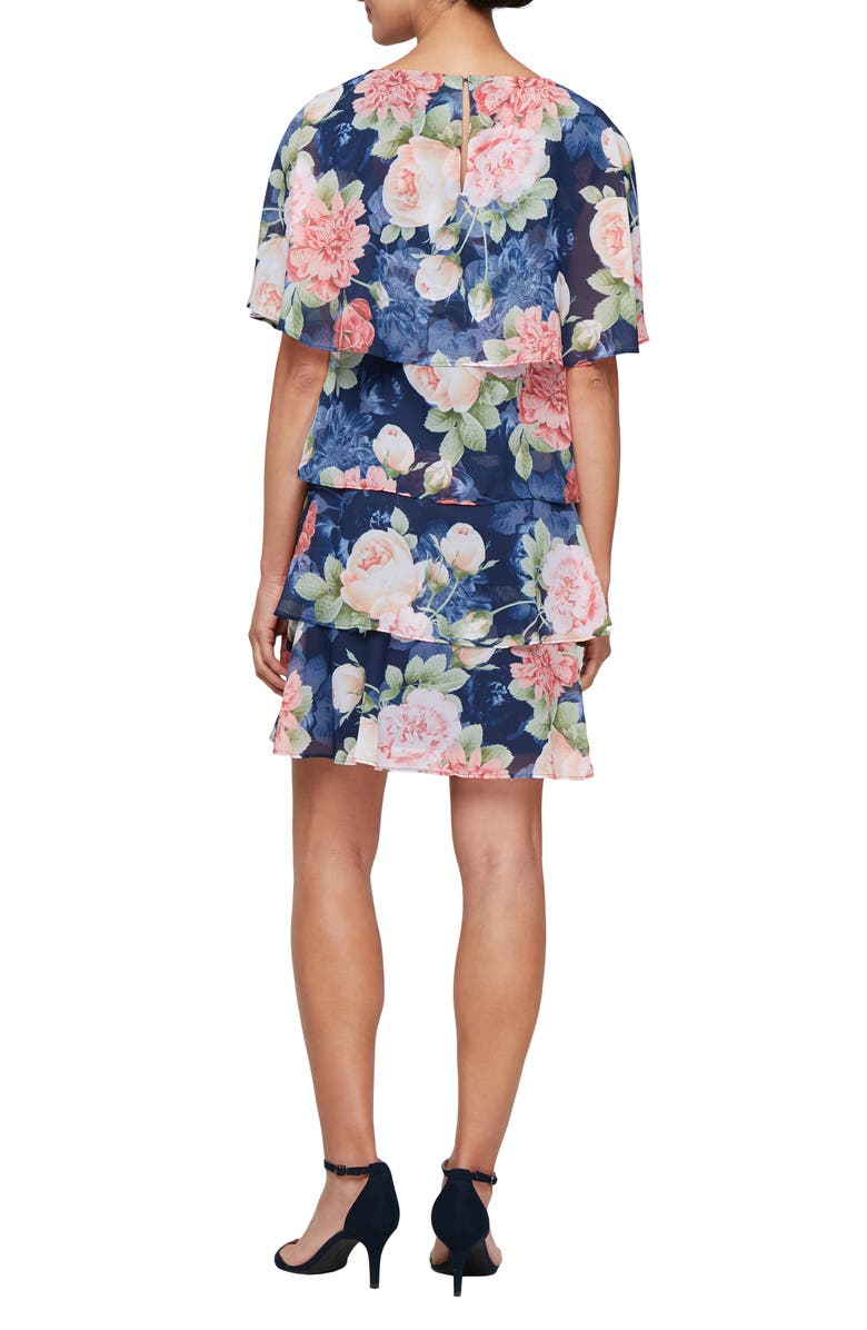 SL FASHIONS Floral Flutter Sleeve Tiered Minidress, Alternate, color, Navy Multi