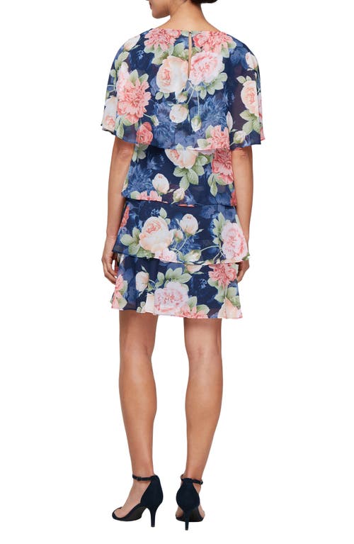 Sl Fashions Floral Flutter Sleeve Tiered Minidress In Navy Multi