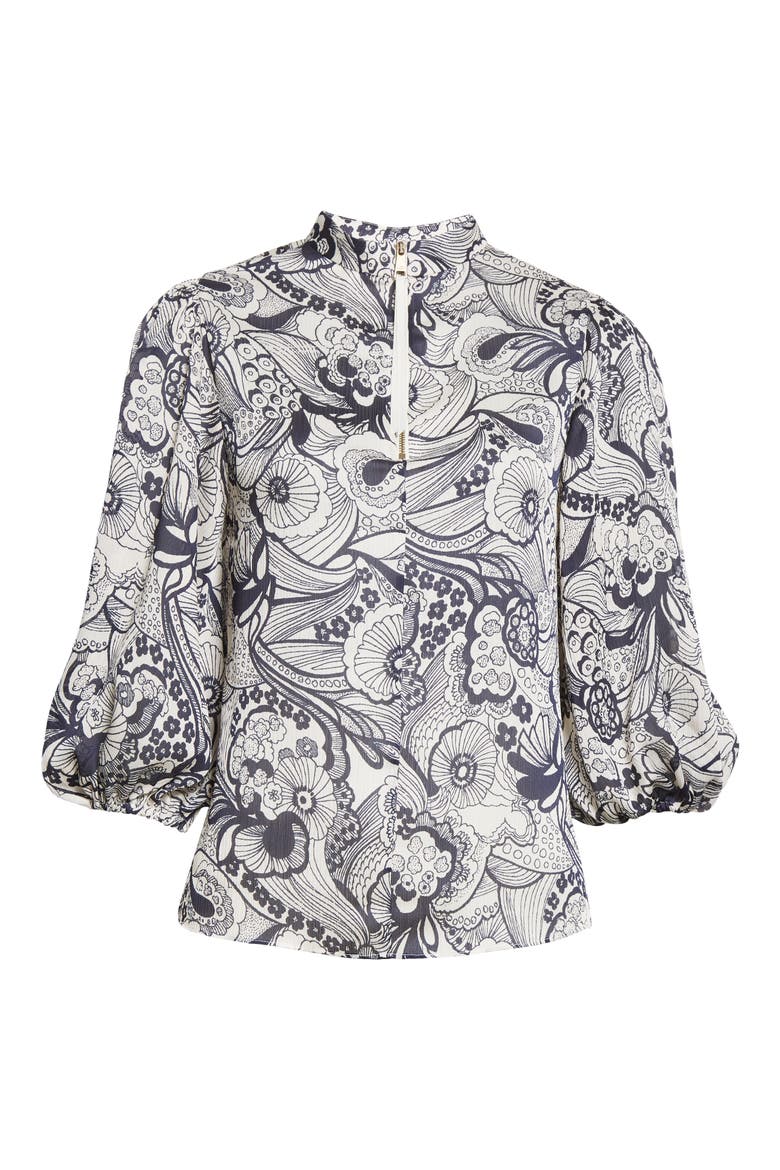 Print Balloon Sleeve Top, Alternate, color, WHITE