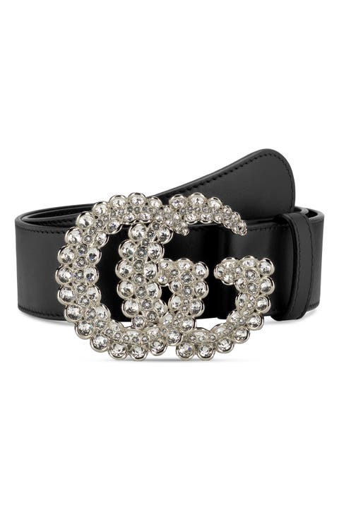 GG Crystal Buckle Leather Belt