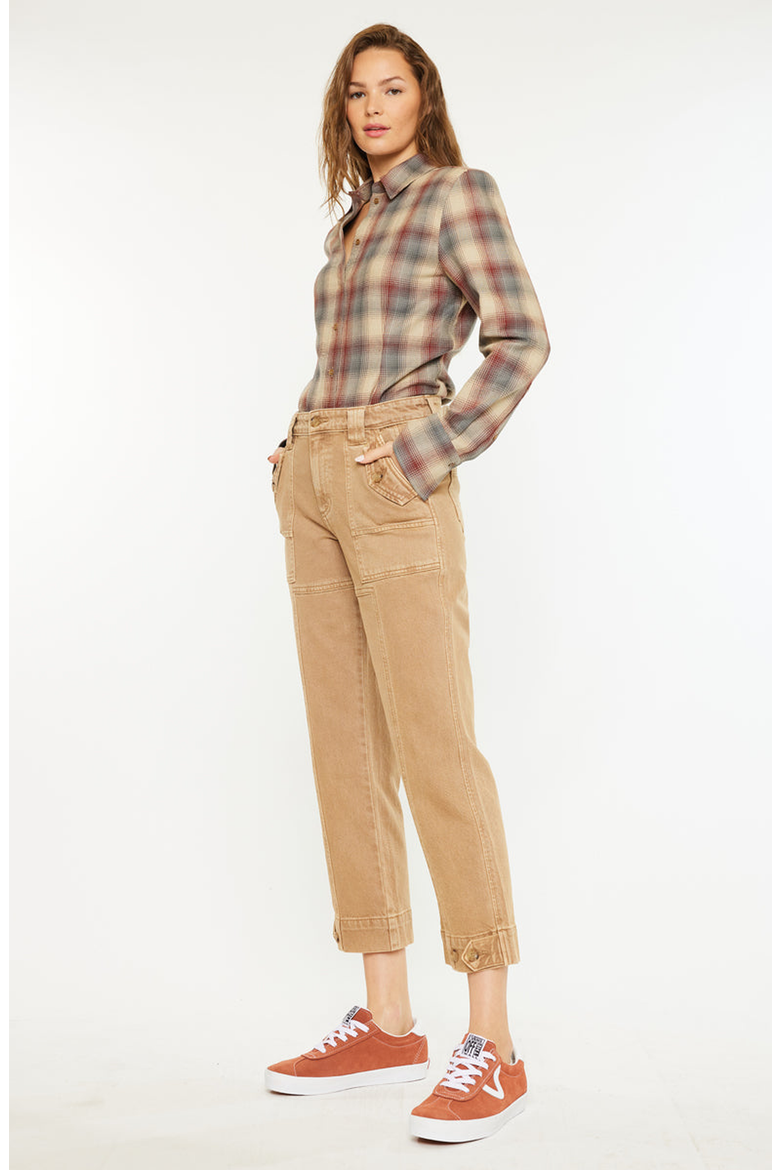 Ronnie High Rise Slim Straight Leg Cargo Jeans, Alternate, color, Tan