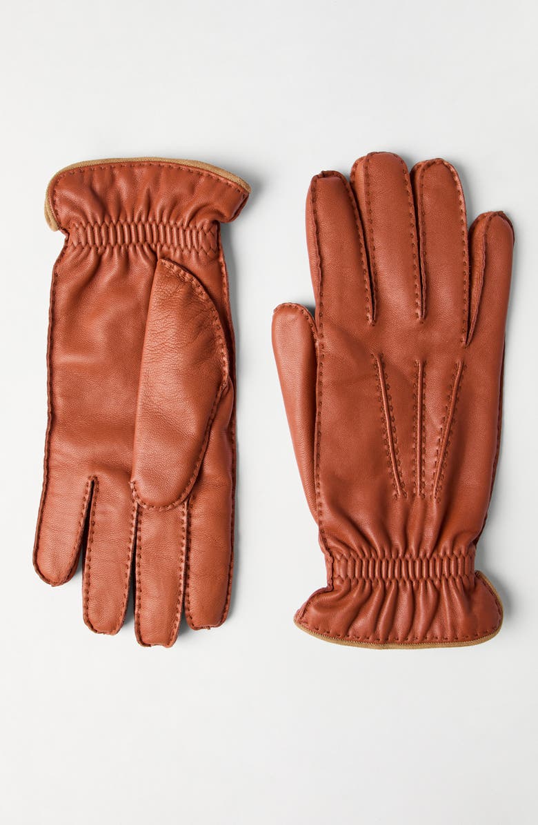 Brunello Cucinelli Nappa leather gloves, Alternate, color, Brown