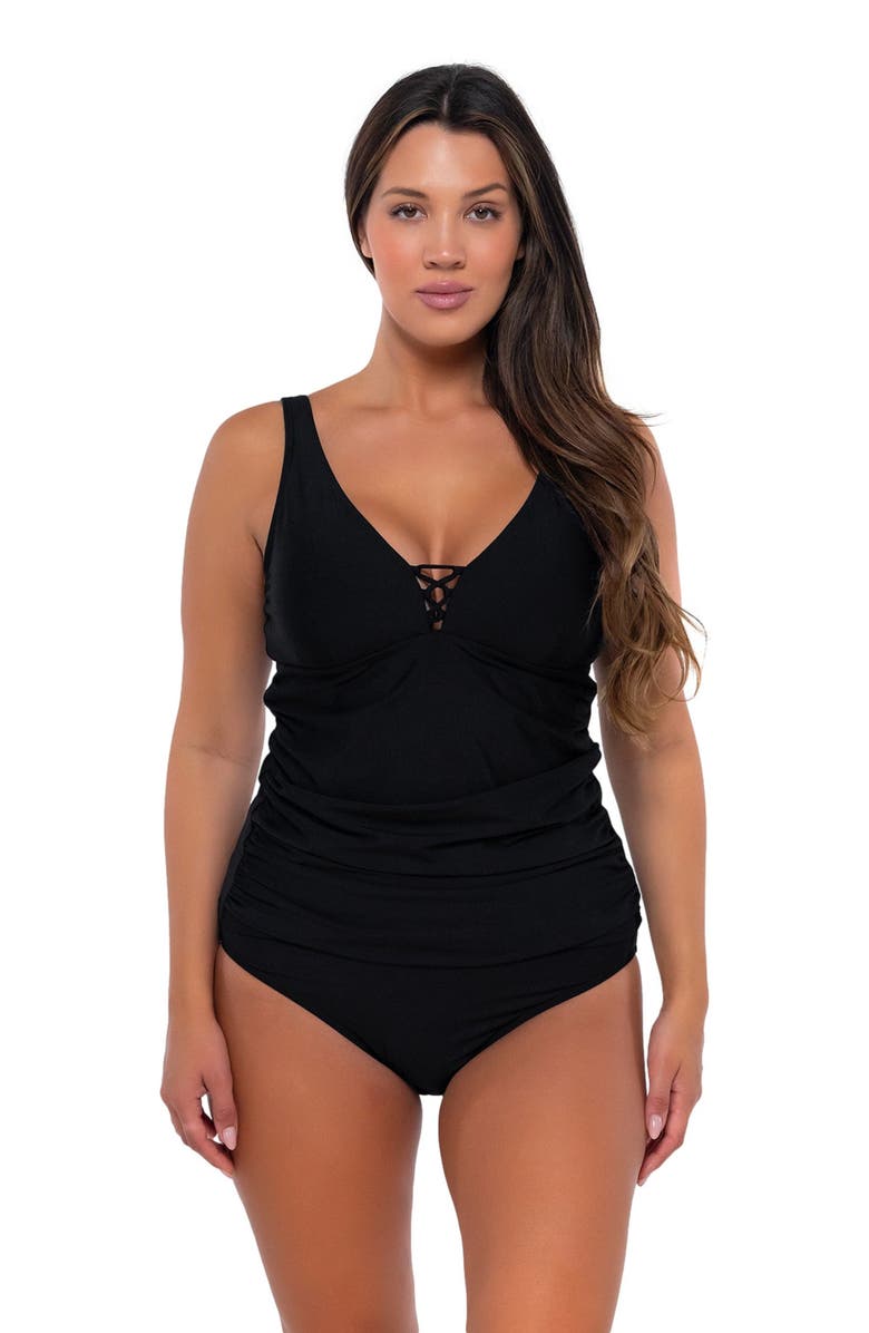 Sunsets Escape Emerson Tankini Swimsuit Top, Main, color, Black Seagrass Texture