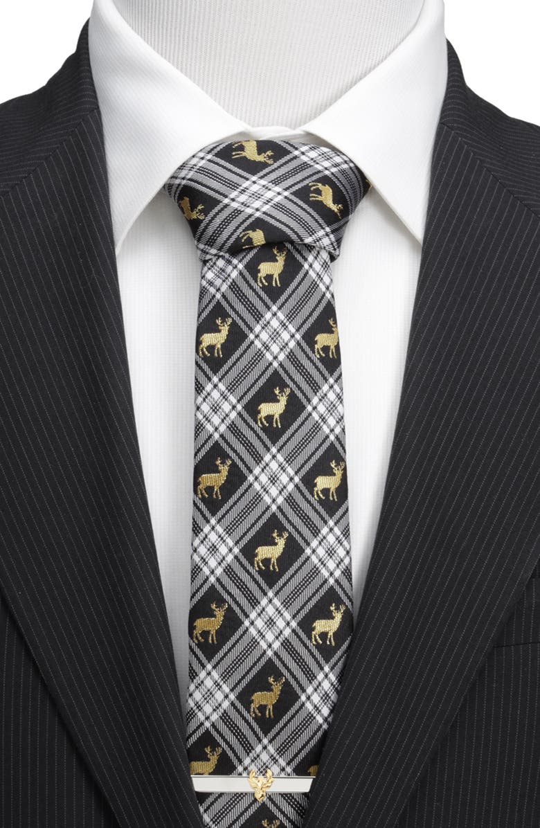 Cufflinks, Inc. Stag Black Plaid Silk Tie, Alternate, color, Black