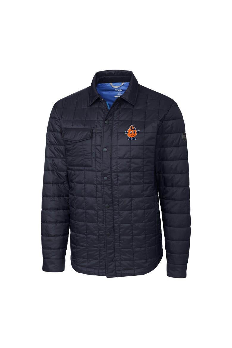 Men's Cutter & Buck  Navy Syracuse Orange Vault Rainier PrimaLoft Eco Insulated Quilted Button-Up Shacket, Alternate, color, Navy