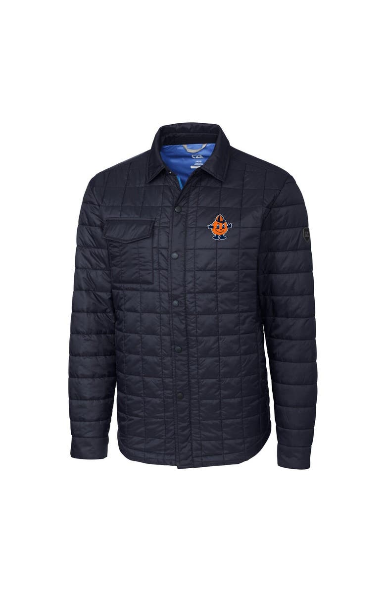 Cutter & Buck Men's Cutter & Buck  Navy Syracuse Orange Vault Rainier PrimaLoft Eco Insulated Quilted Button-Up Shacket, Alternate, color, 
