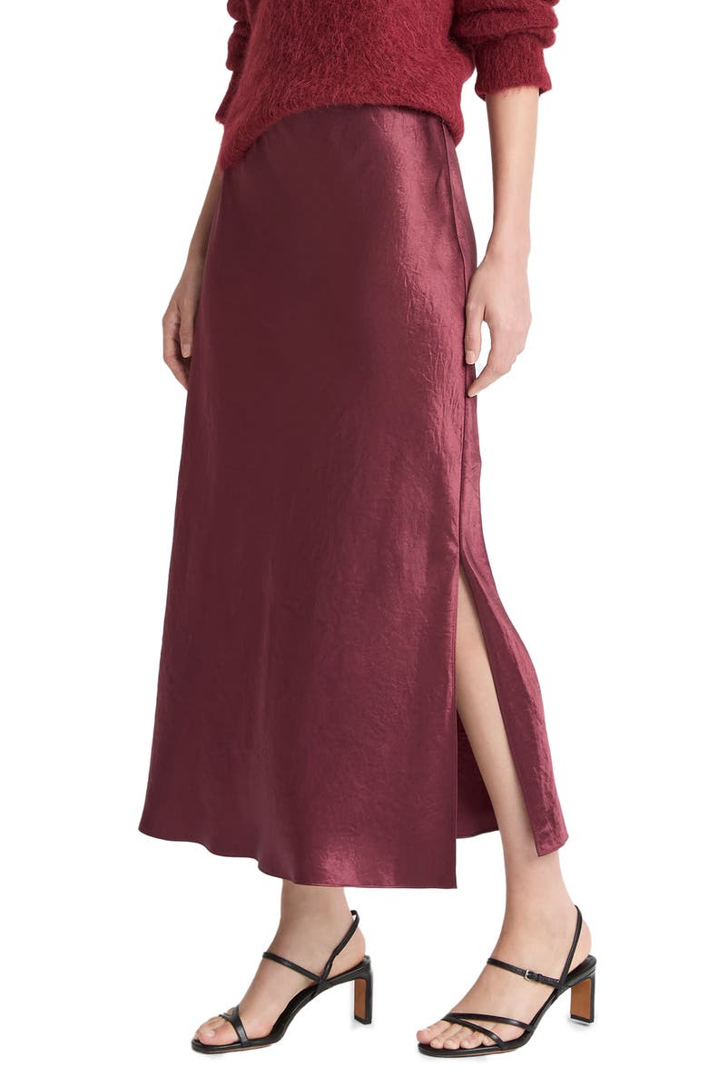 Vince Side Slit Matte Satin Slip Skirt, Alternate, color, Bordeaux