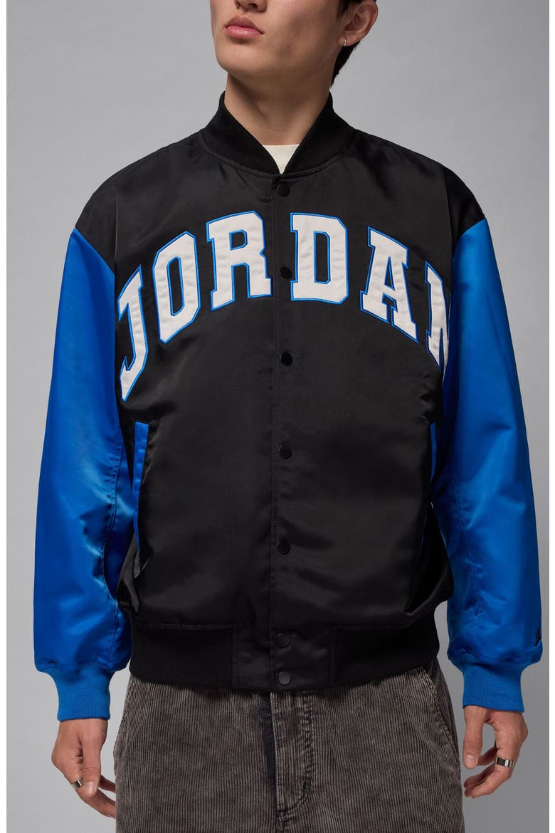 Brooklyn Collegiate Varsity Jacket, Alternate, color, 010 BLACK/SPORT BLUE/BLACK