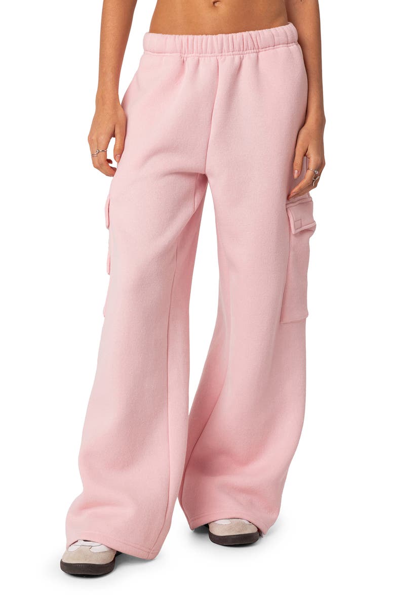 EDIKTED Wide Leg Cargo Sweatpants, Main, color, Pink