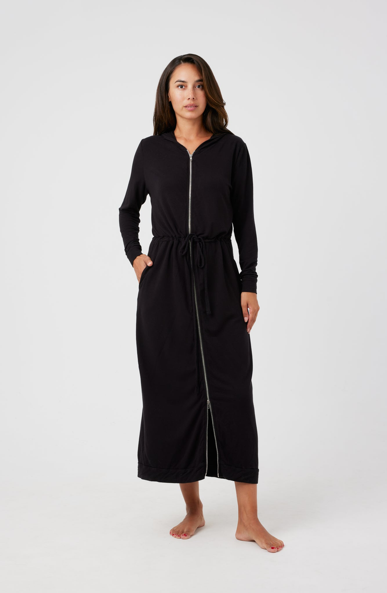 By Tess Collection Hoodie Dress Maxi, Alternate, color, Black