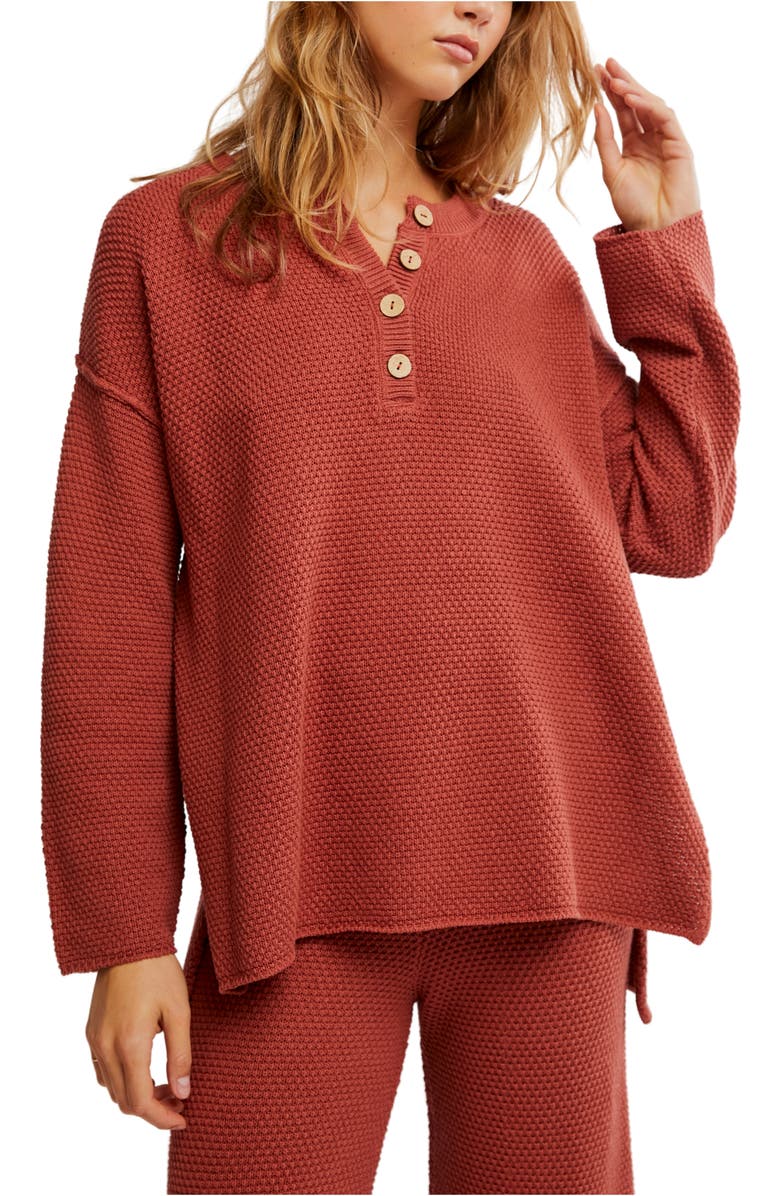 free-est Hailee Waffle Stitch Long Sleeve Top & Wide Leg Pants Knit Set