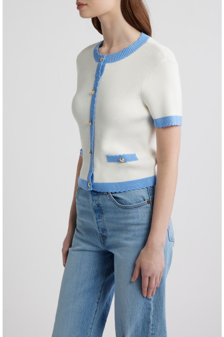 Bennet Short Sleeve Rib Cardigan, Alternate, color, SUMMER WHITE-BLUE HY