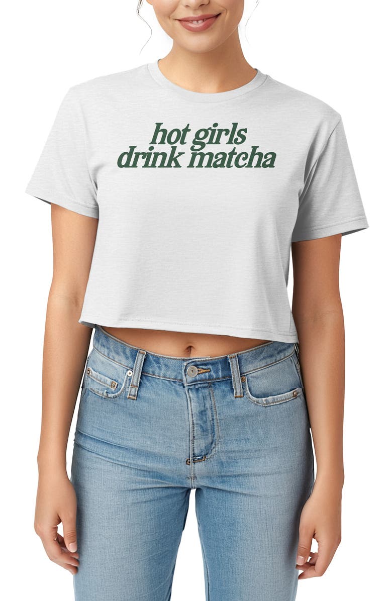 Monster Digital Hot Girls Drink Matcha Crop Graphic T-Shirt, Main, color, Bright White