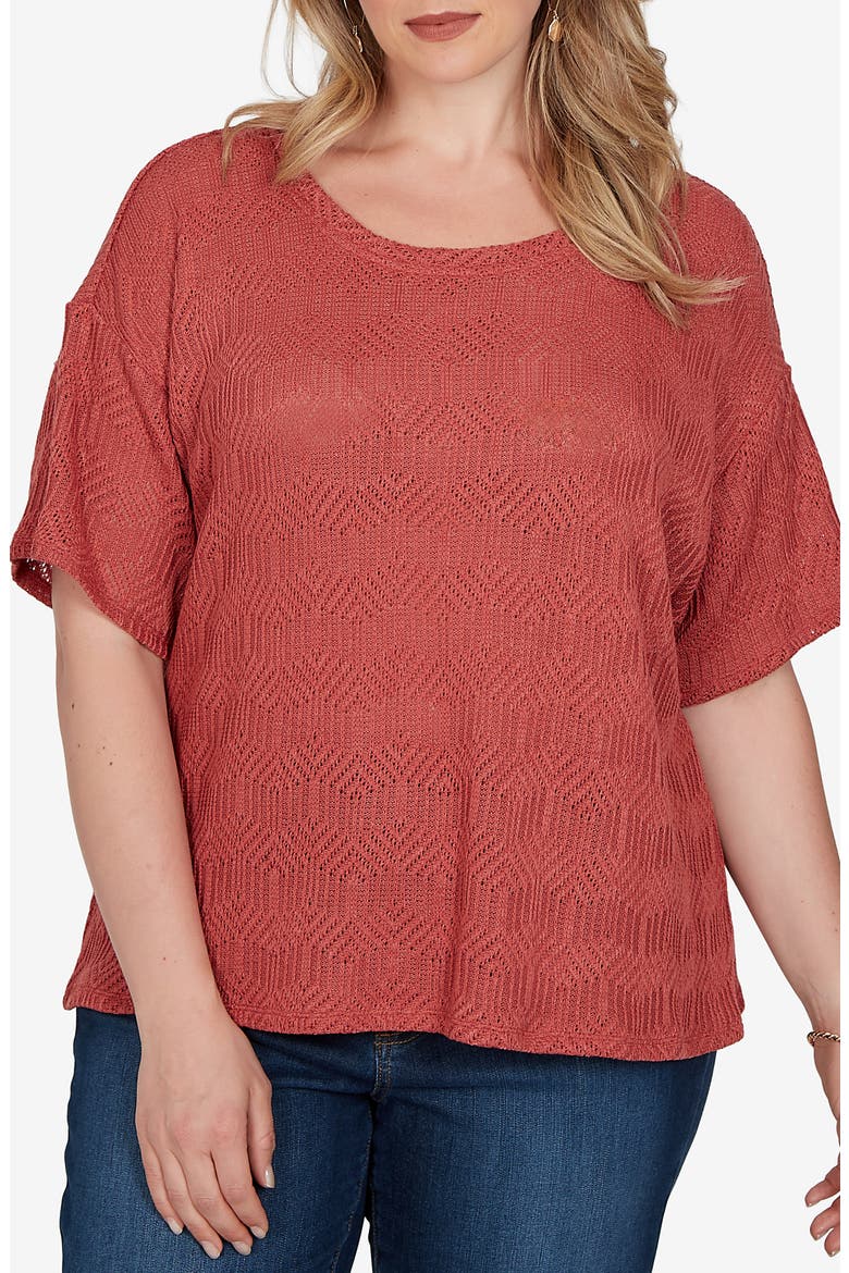 Diamond Weave Knit Top, Main, color, TERRACOTTA