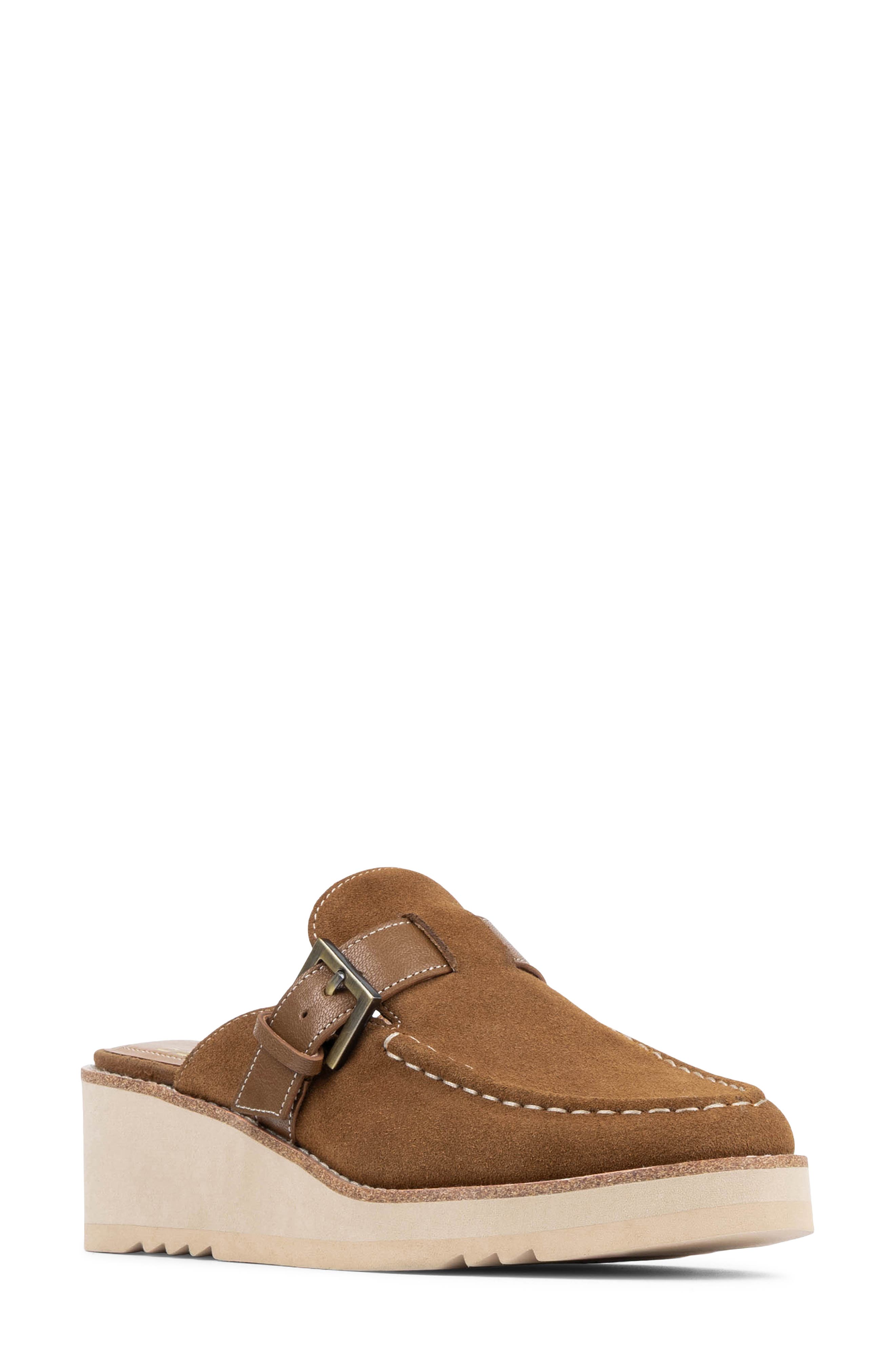 Elvesa Leather Platform Wedge Mule, Main, color, SADDLE
