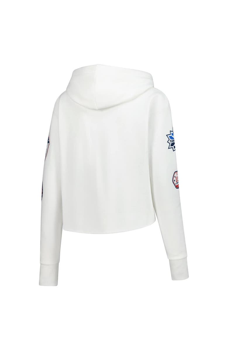 Outerstuff Women's White Team USA Flag & Patches Fleece Cropped Pullover Hoodie, Alternate, color, White