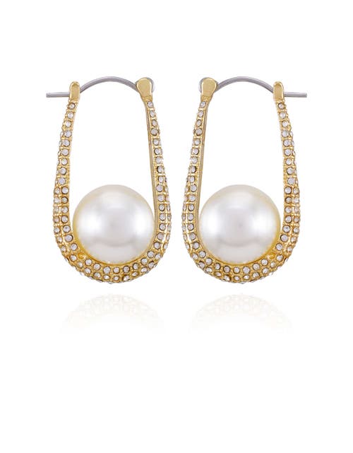 Vince Camuto Pave And Glass Pearl Drop Earrings In Gold