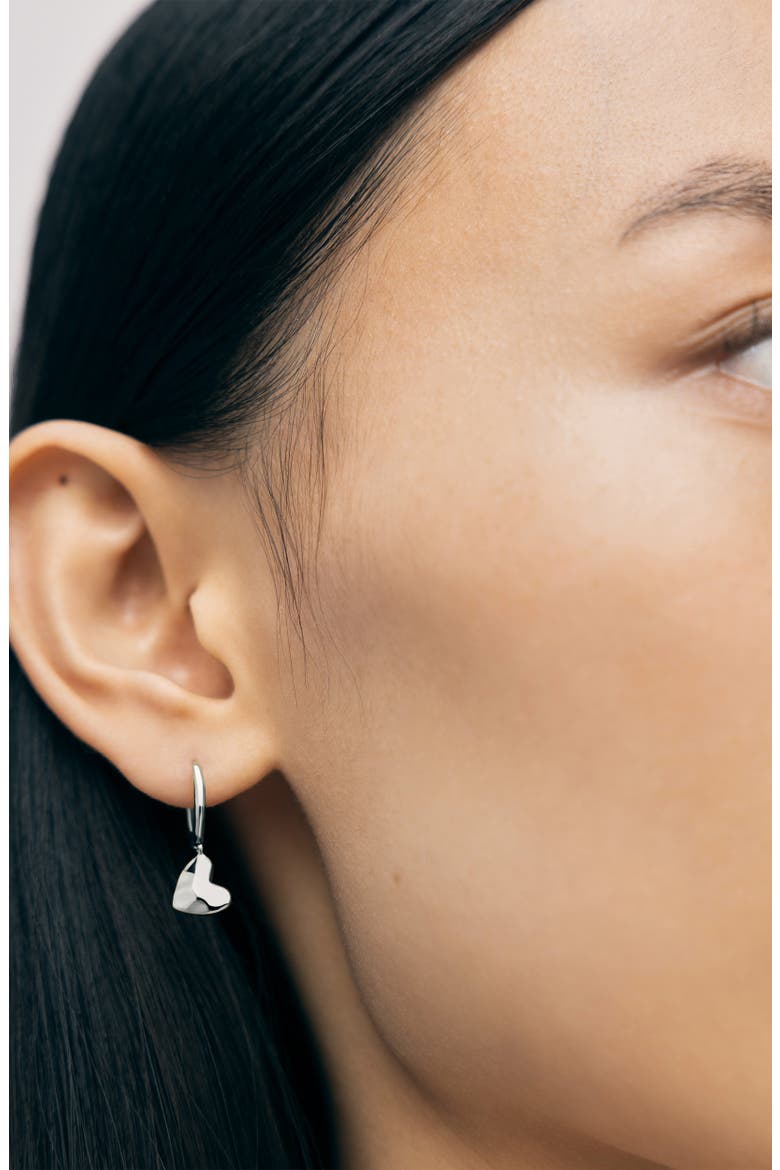 Heart Drop Huggie Hoop Earrings, Alternate, color, STERLING SILVER