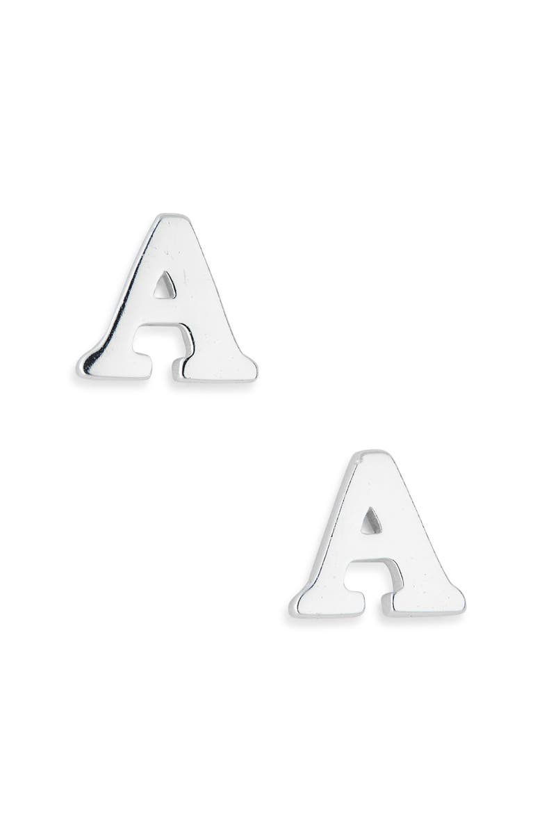 MARLYN SCHIFF Block Letter Initial Stud Earrings, Main, color, Sterling Silver A