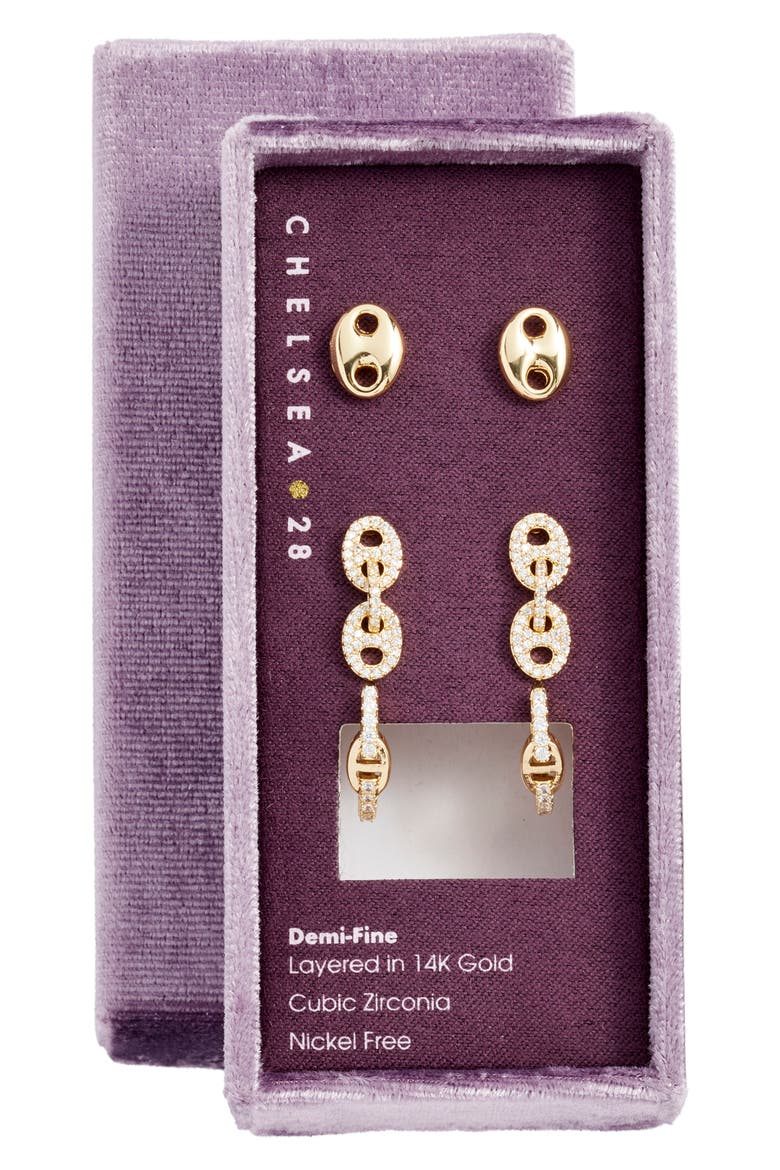 3-Pack Cubic Zirconia Earrings, Main, color, CLEAR- GOLD