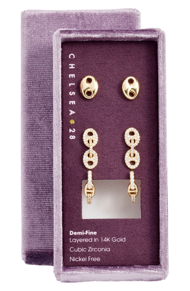 Chelsea28 3-Pack Cubic Zirconia Earrings, Main, color, Clear- Gold