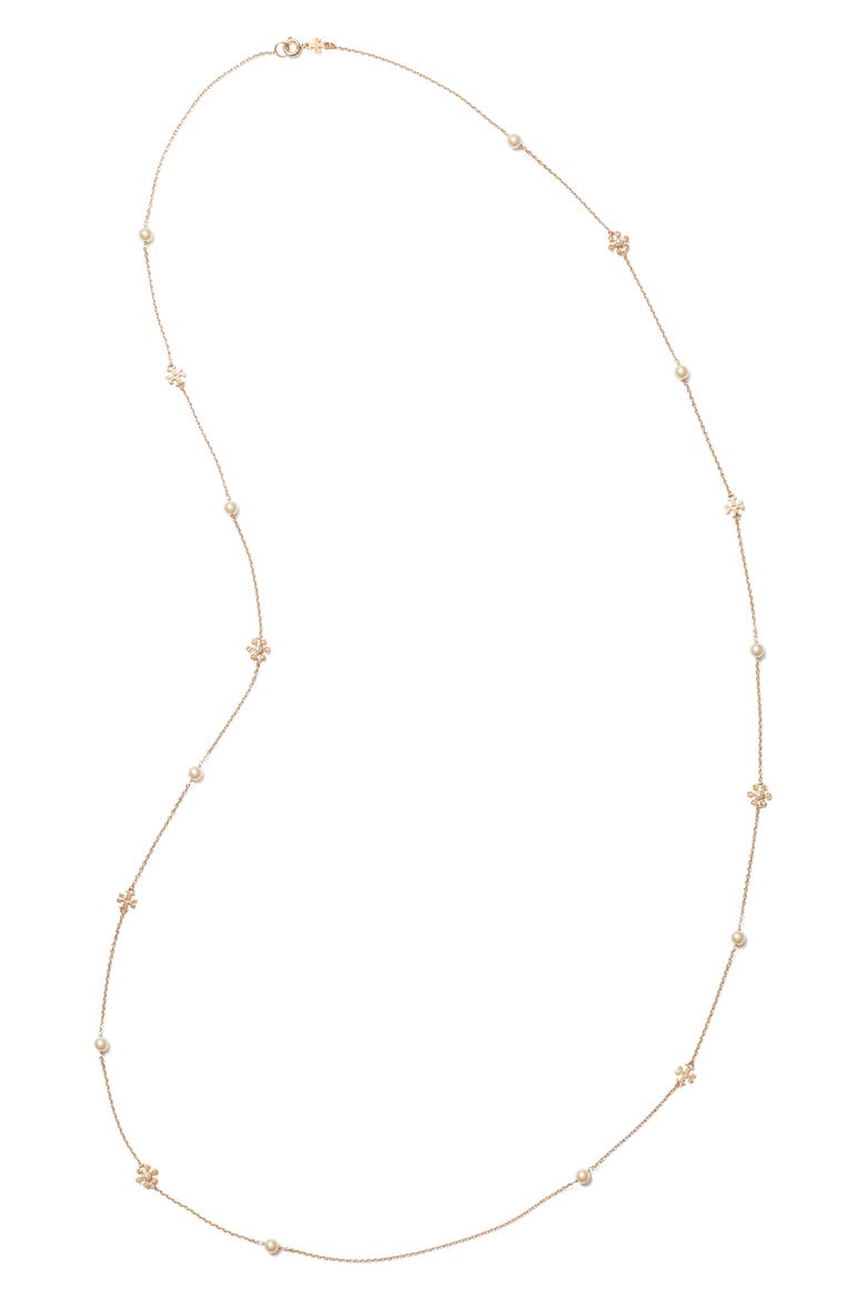 Kira Pearl Delicate Long Necklace, Alternate, color, TORY GOLD / CREAM