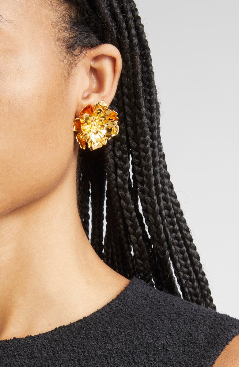 Oscar de la Renta Small Peony Clip-On Earrings, Alternate, color,