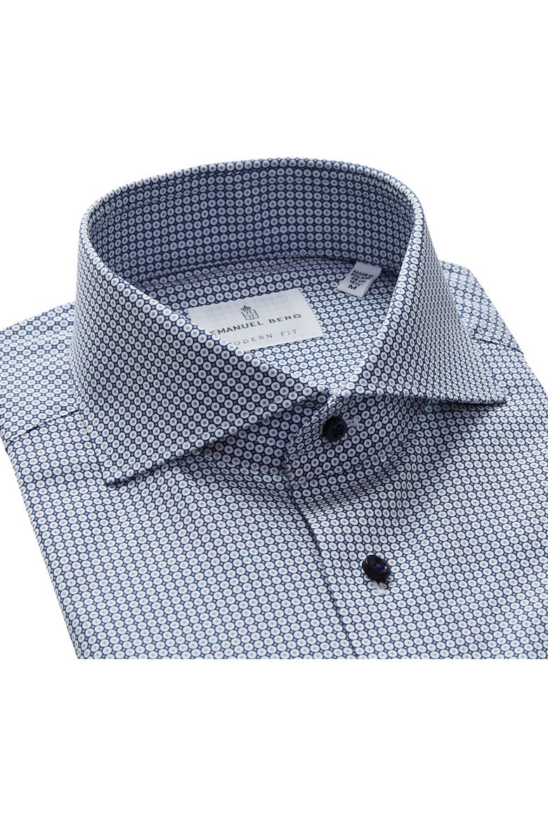 Emanuel Berg Geometric Poplin Modern Fit Stretch Dress Shirt, Alternate, color, Medium Blue