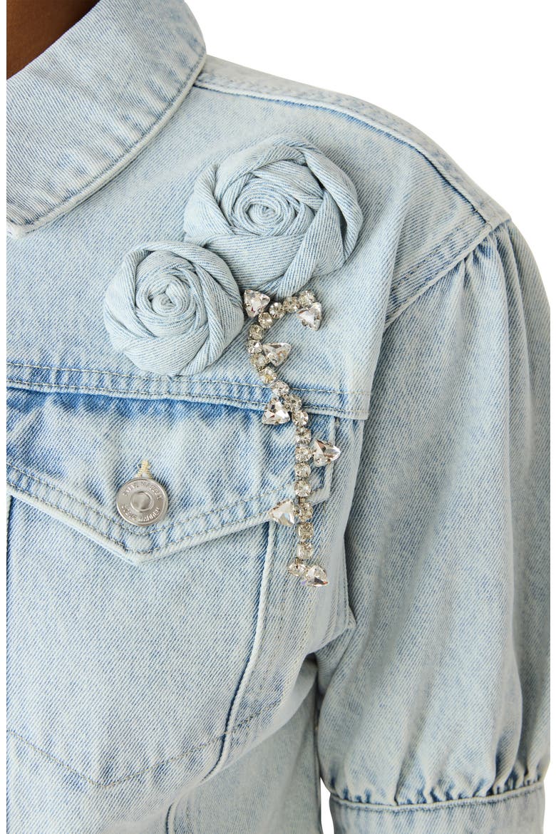 Serafina Short Sleeve Crop Denim Jacket, Alternate, color, SULPHUR SPRING