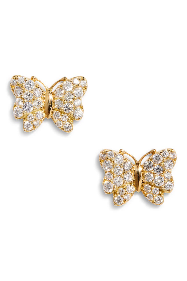 Diamond Butterfly Stud Earrings, Main, color, YELLOW GOLD/ DIAMOND