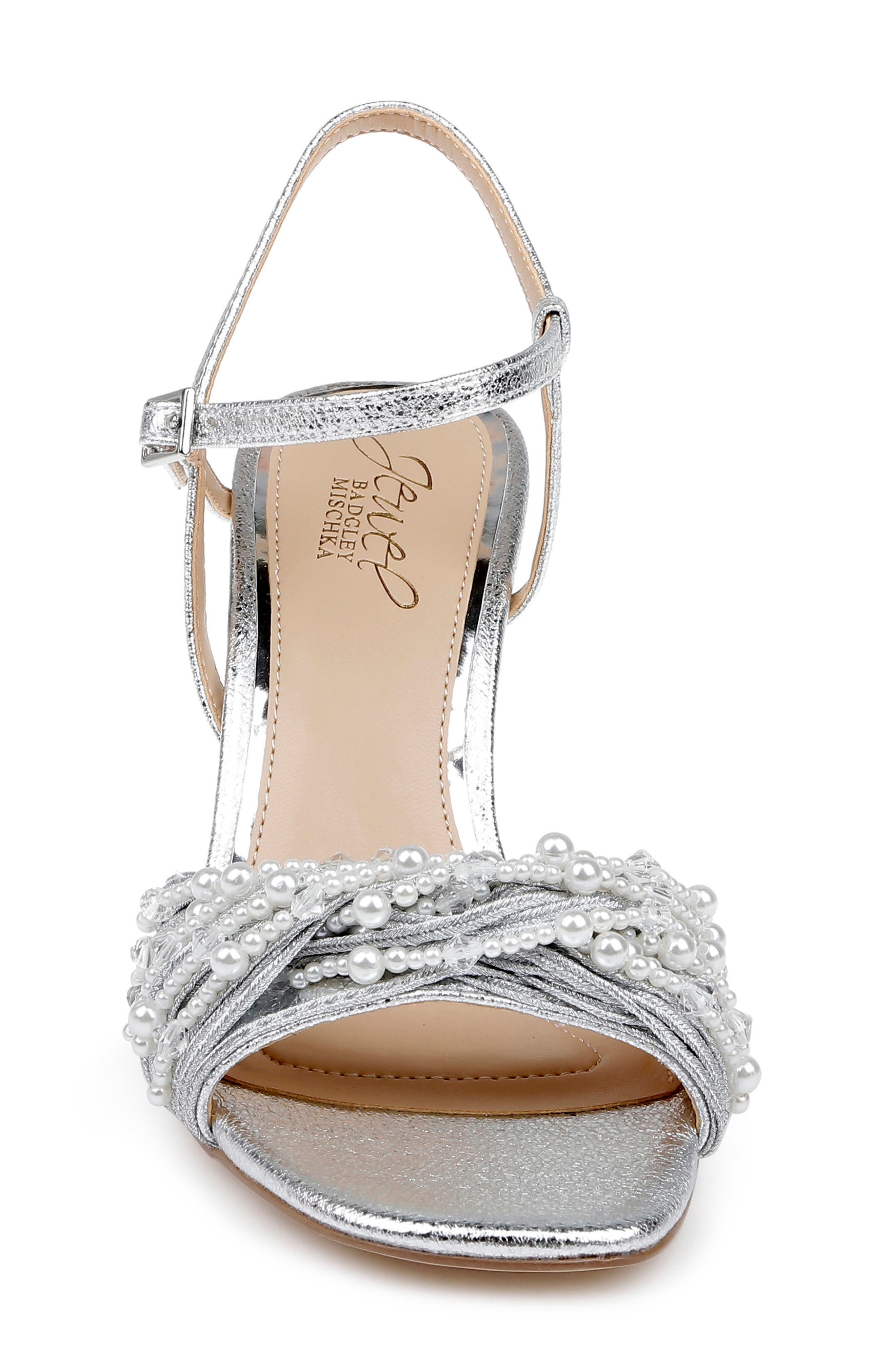 Jewel Badgley Mischka Fanny Ankle Strap Sandal, Alternate, color, Silver Textile