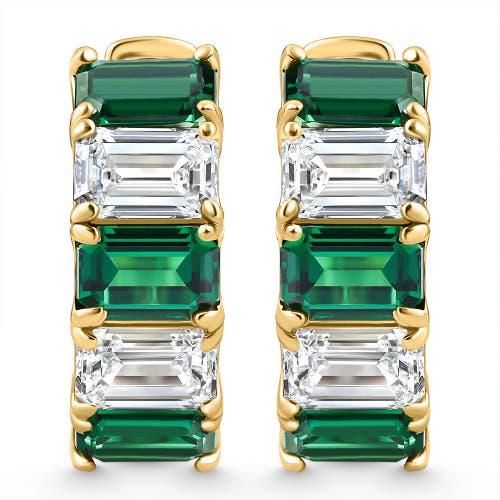 Bliss Diamond 6ct Emerald & Diamond Hoops 14k Gold Lab Grown 3/4" Tall