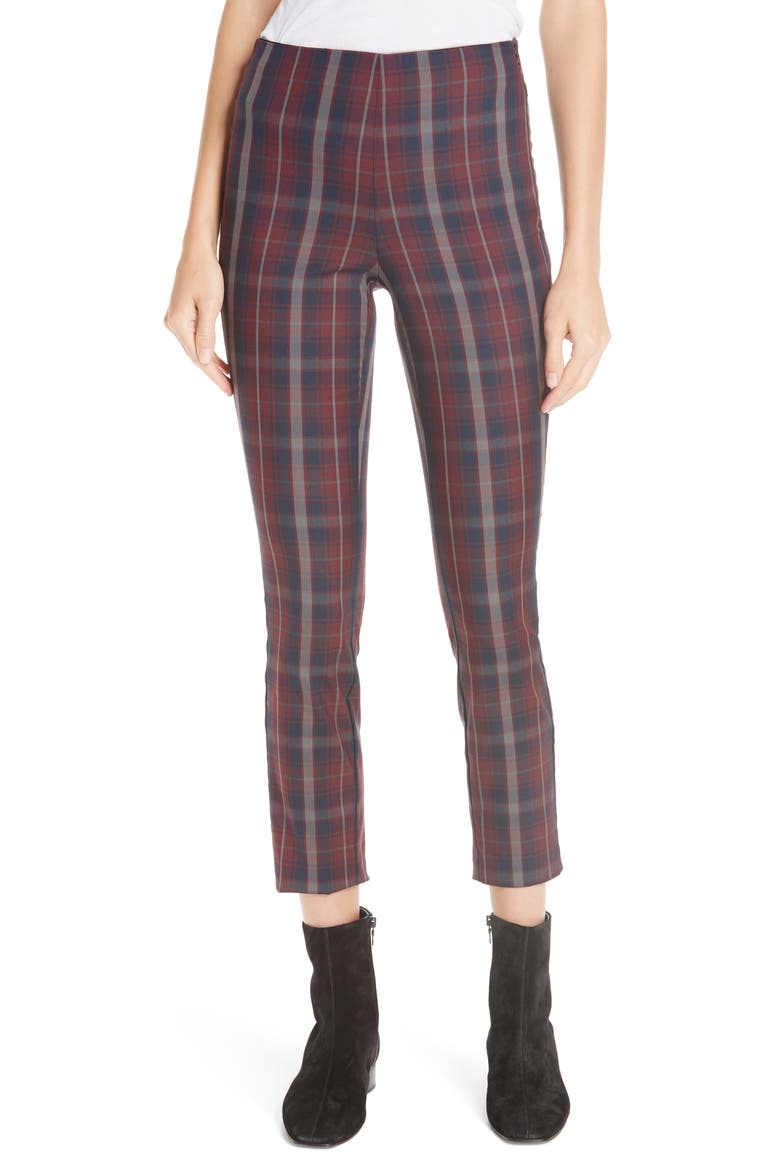 Simone Plaid Yoke Pants, Main, color, BURGUNDY PLAID