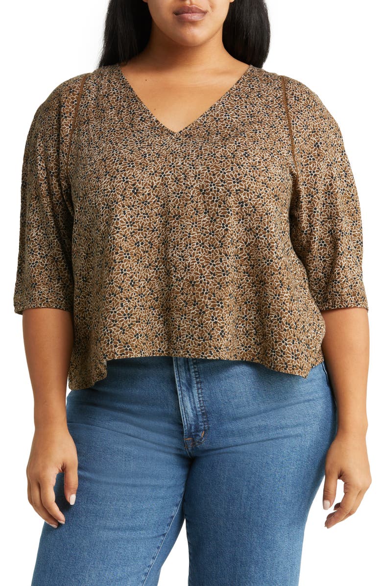 Treasure & Bond Women's Lace Trim V-Neck Blouse, Main, color, 