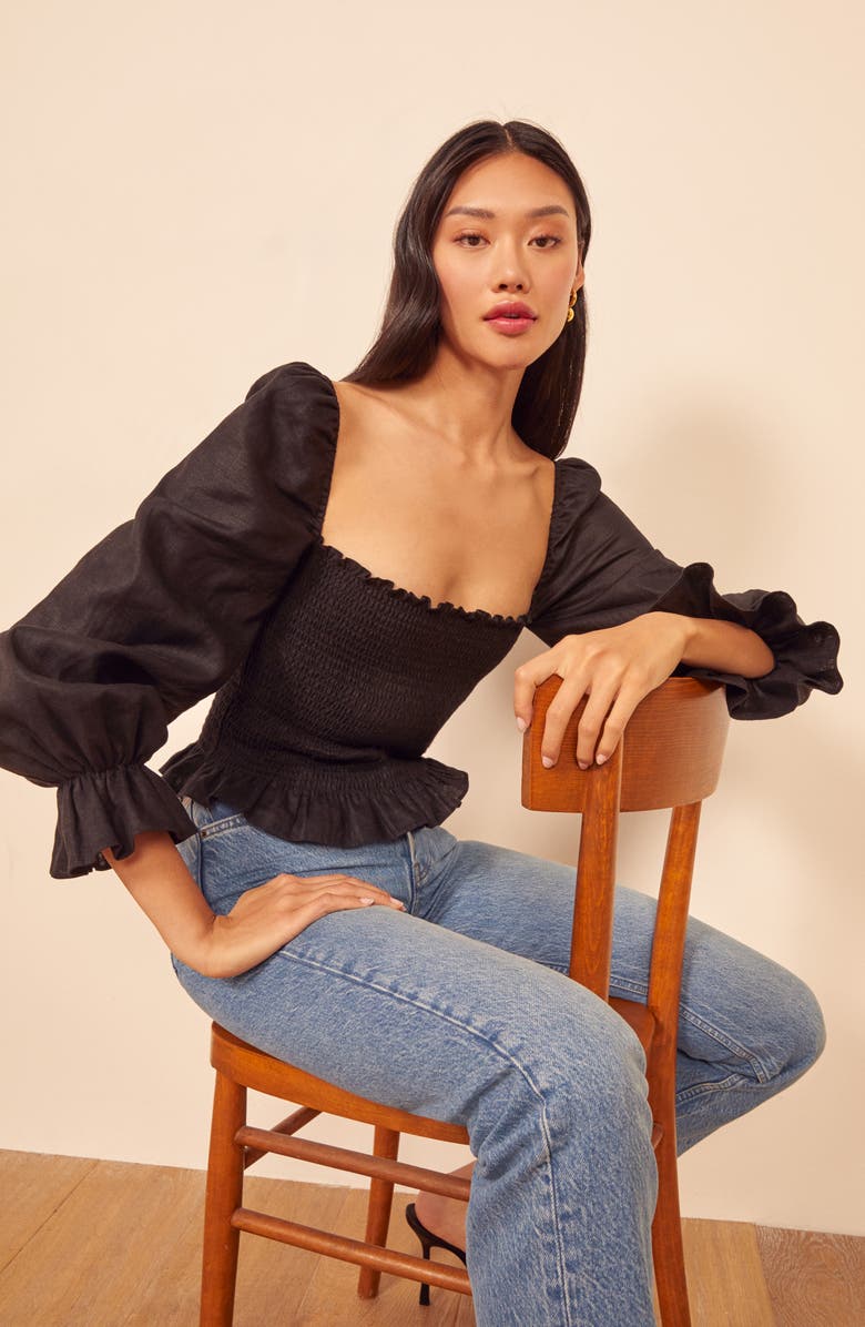 Reformation Tangerine Smocked Square Neck Top, Alternate, color,