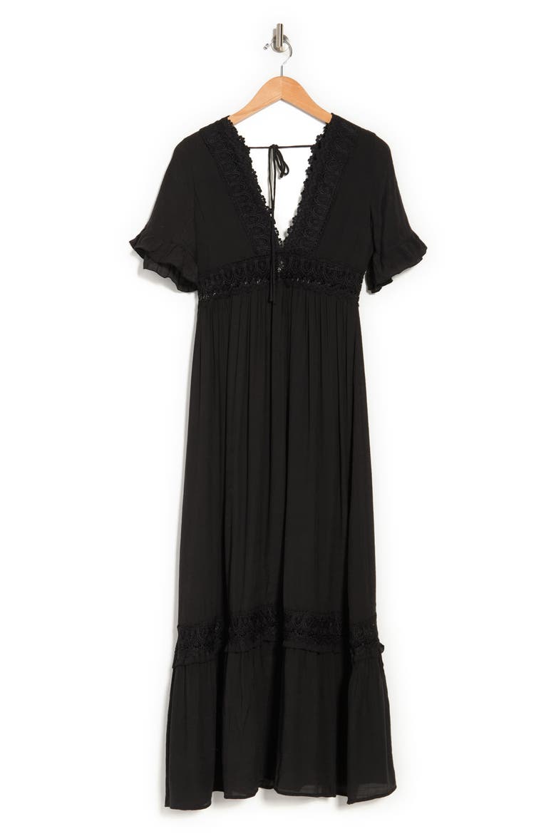 Short Sleeve Crochet Dress, Alternate, color, BLACK