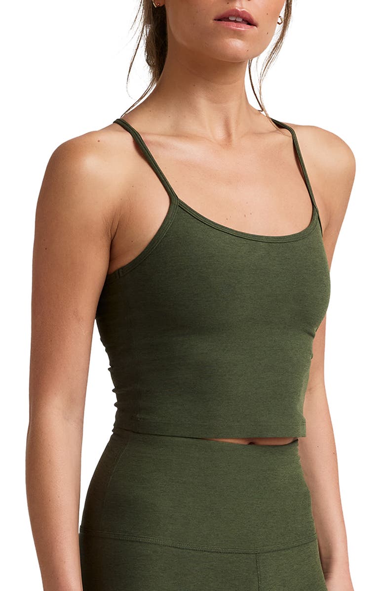 Beyond Yoga Space Dye Slim Racerback Crop Tank, Alternate, color, Beyond Olive Heather