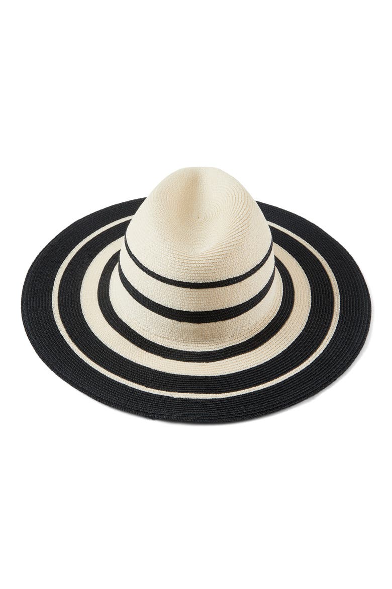 Emmanuelle Wide Brim Packable Straw Fedora, Alternate, color, IVORY/ BLACK