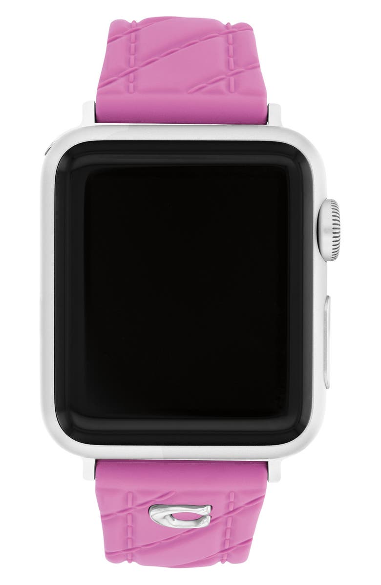 COACH Diagonal Stitch Silicone Apple Watch<sup>®</sup> Watchband, Alternate, color, Pink