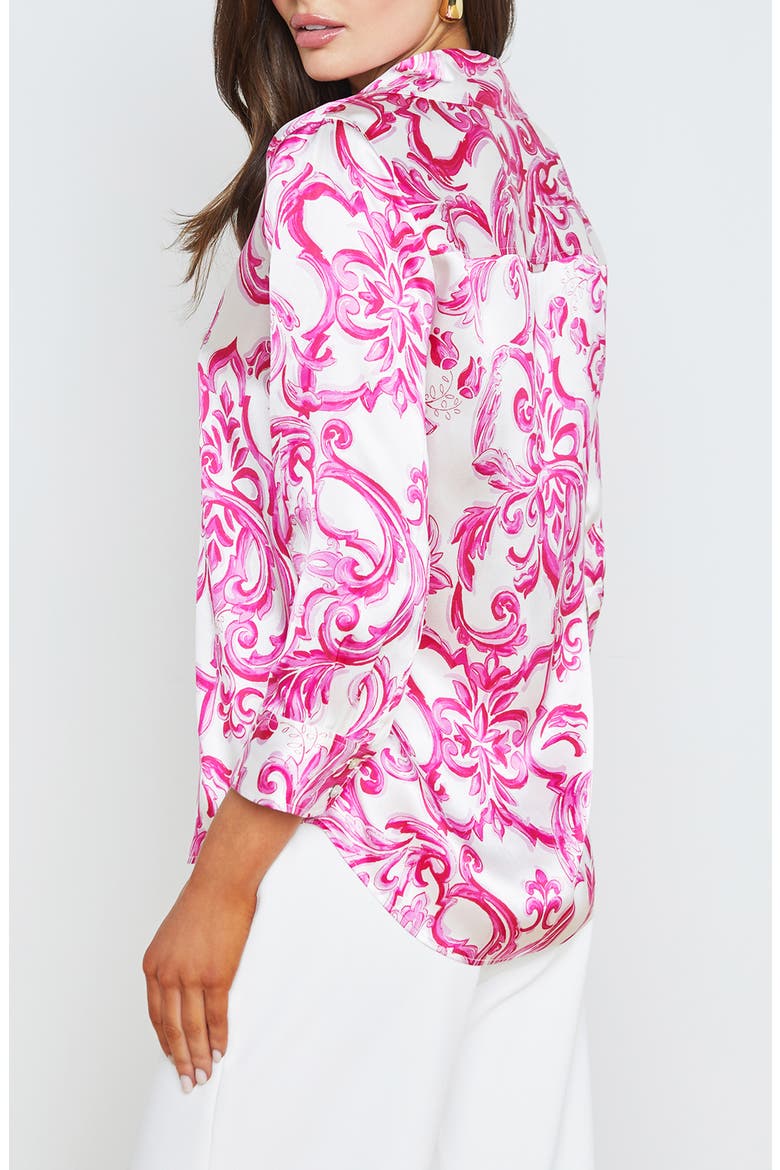 Dani Silk Button-Up Shirt, Alternate, color, WHITE/ PINK MEDITERRANEAN TILE